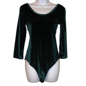 FRNCH Deep Green Velvet Bodysuit Size M